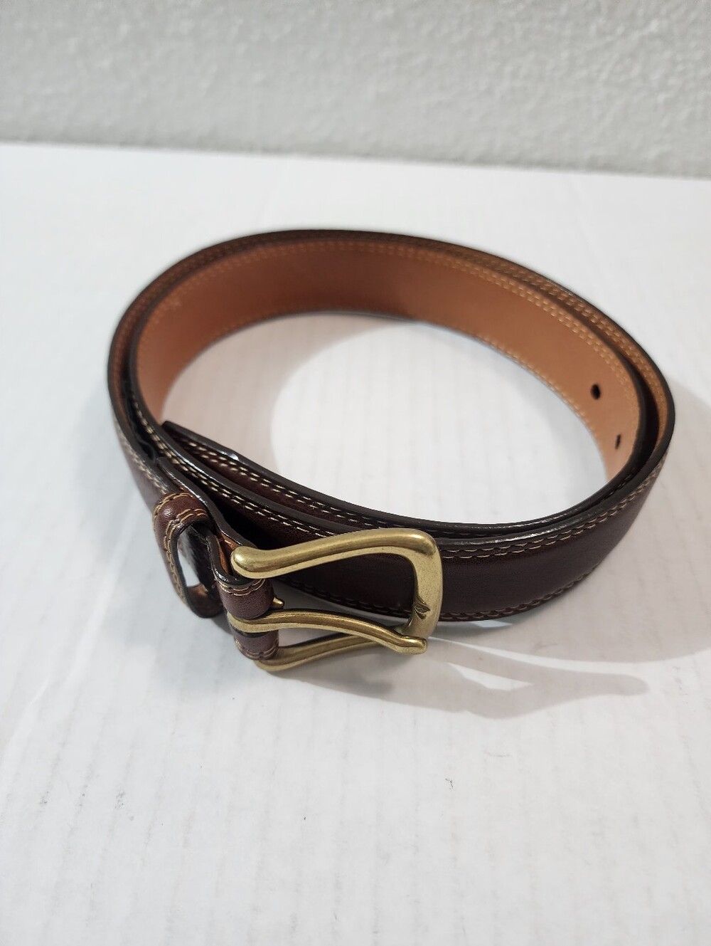 VTG Orvis Brown Bridle Leather Dress Casual Belt Size 36 Solid Brass Made USA